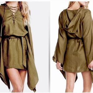 NWT Linen CHASER Beach Coverup Laced Dolman Hooded Tunic Size Medium